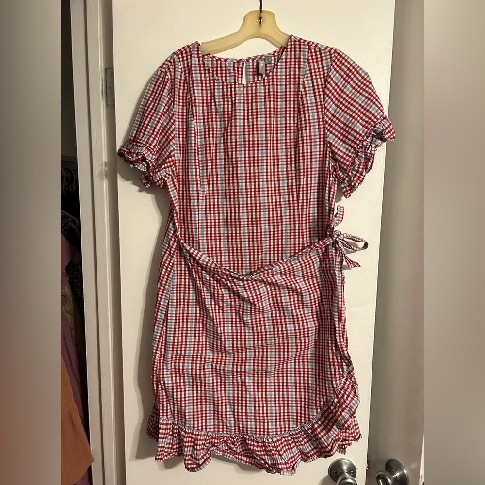 ASOS Design Maternity Wrap Front Frill Sleeve Skater Mini Dress - gingham